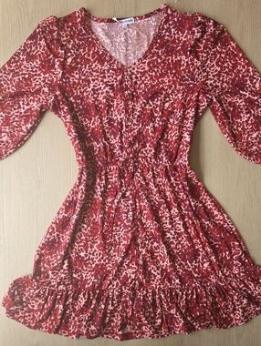 Vero Moda Red & Pink Button-Front Drawstring Mini Dress